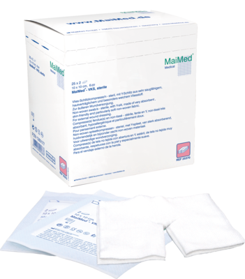 MaiMed Schlitzkompressen, 10x10cm, 25x2 St&uuml;ck/Packung.